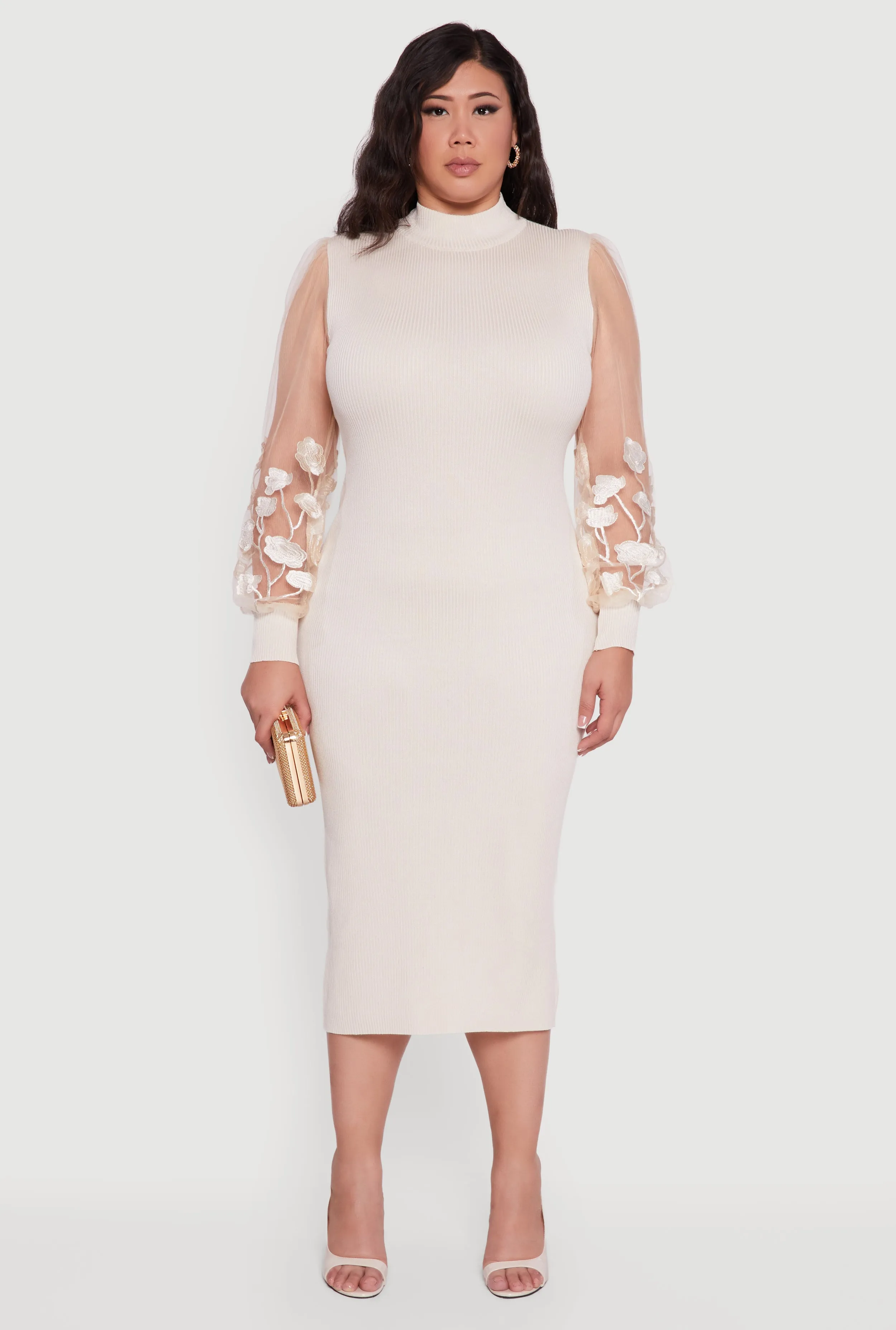 Plus Size Embroidered Floral Mesh Sleeve Sweater Dress sold by Rainbow product image thumbnail 2