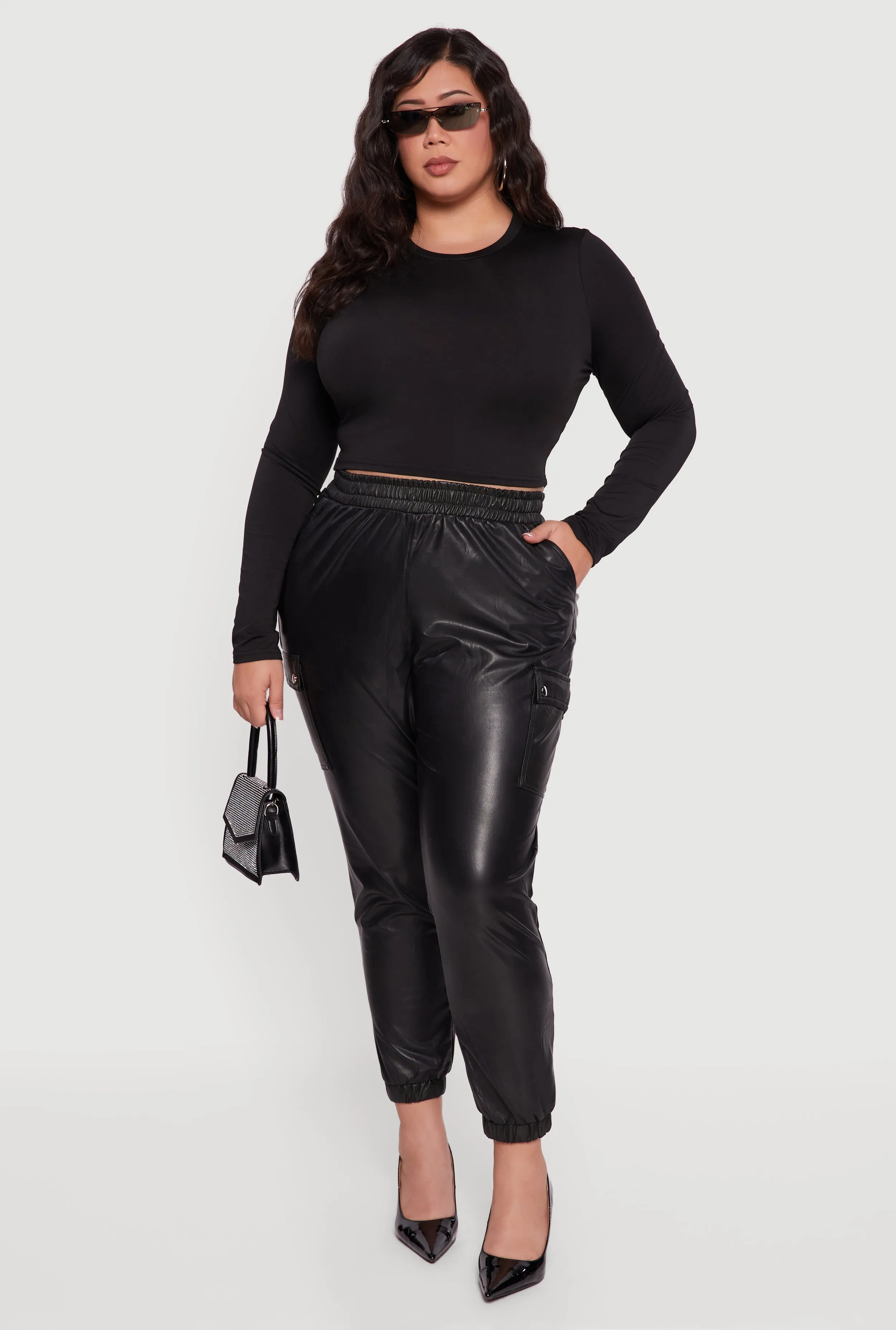 Plus Size Faux Leather High Waisted Pull On Joggers sold by Rainbow product image thumbnail 2