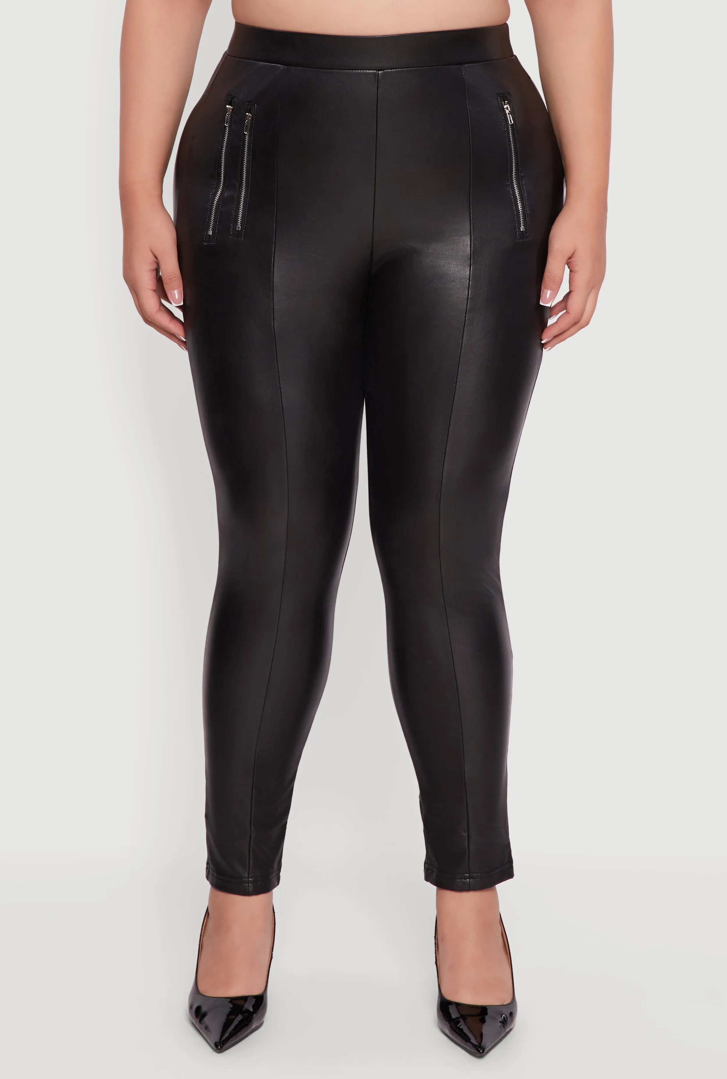Plus Size Zip Detail High Waisted Faux Leather Leggings sold by Rainbow product image thumbnail 5