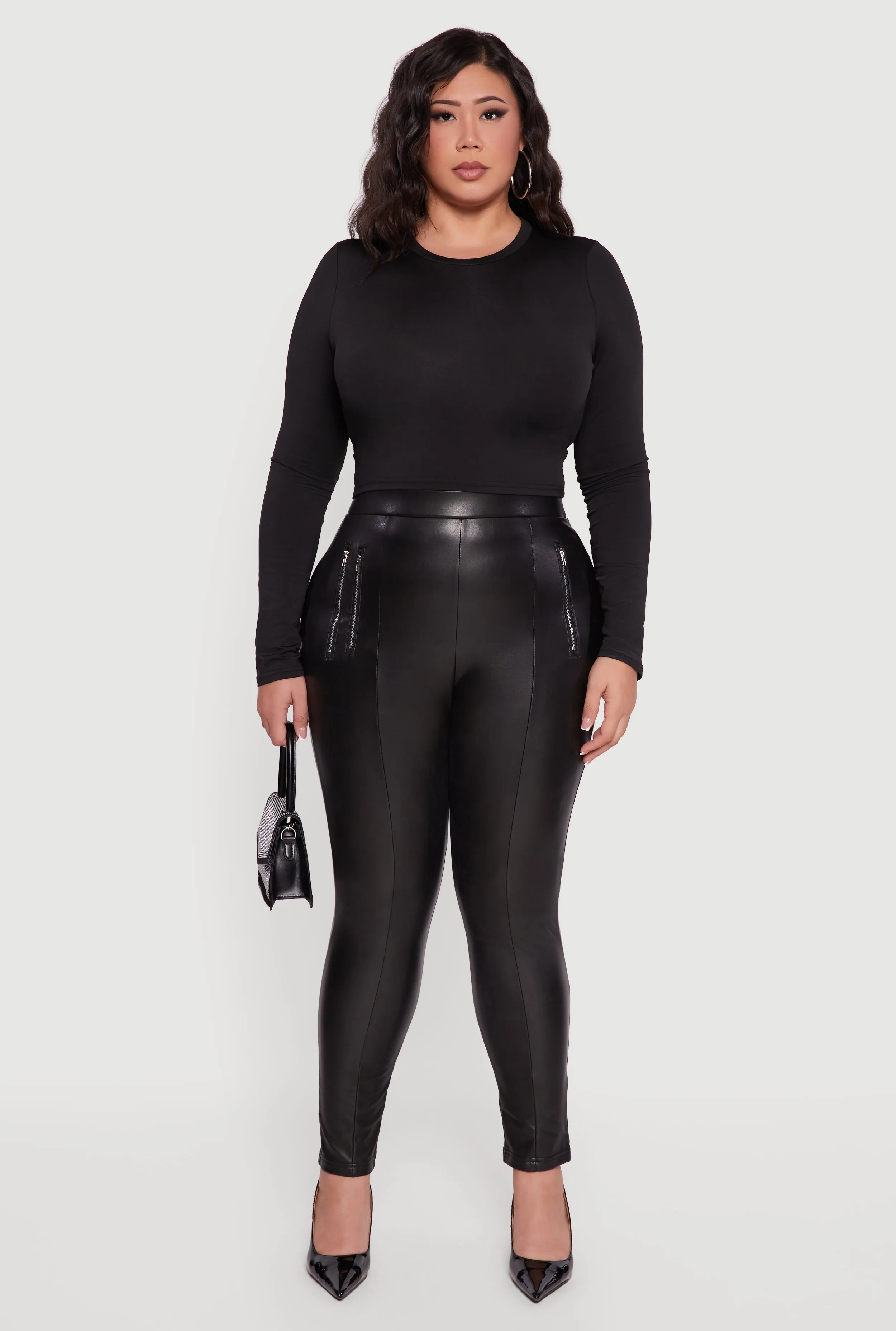 Plus Size Zip Detail High Waisted Faux Leather Leggings sold by Rainbow product image thumbnail 2