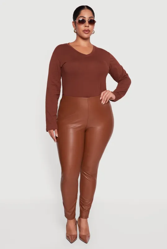 Plus Size Faux Leather Pull On Leggings sold by Rainbow