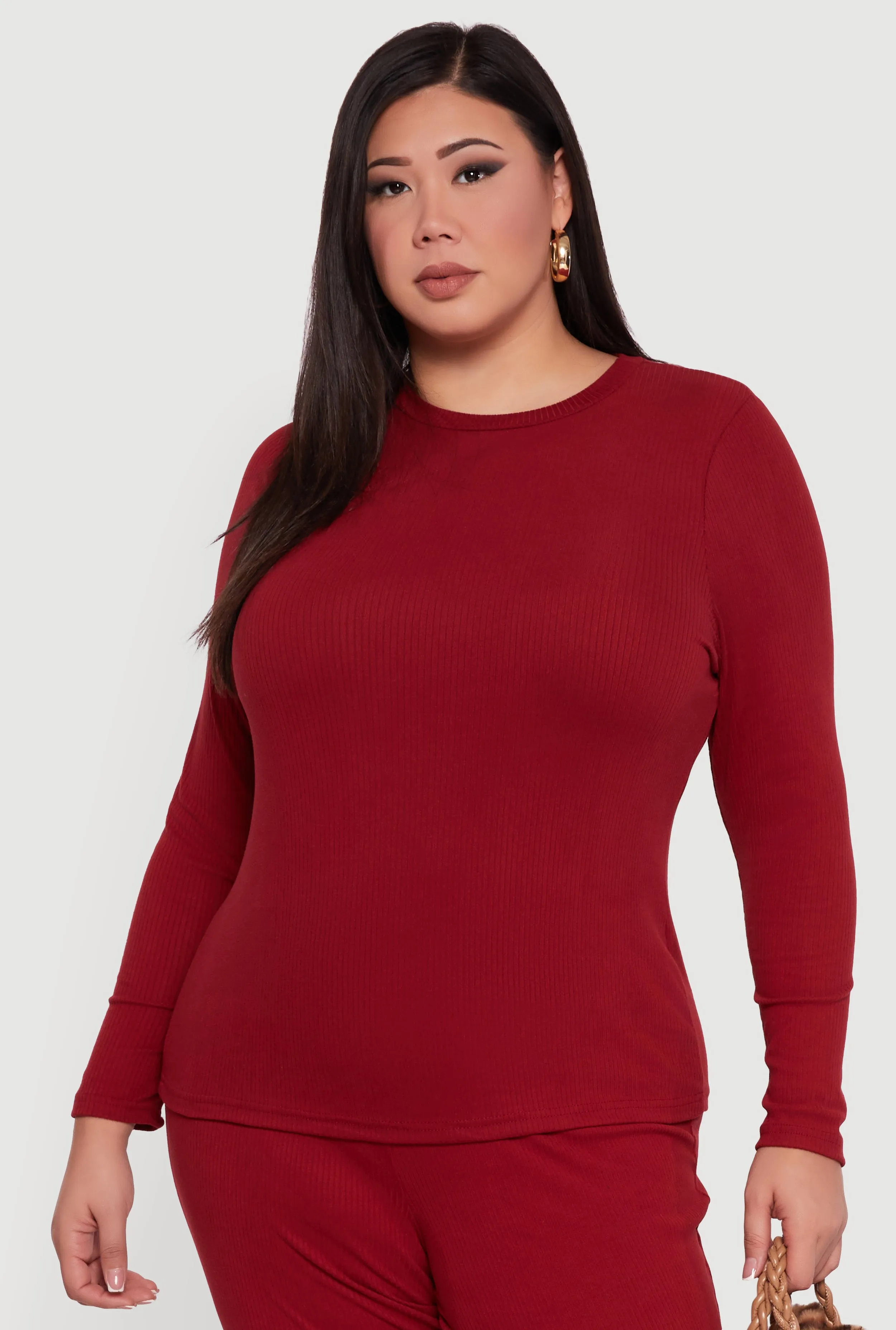 Plus Size Ribbed Knit Long Sleeve Top sold by Rainbow