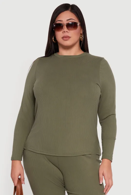 Plus Size Ribbed Knit Long Sleeve Top sold by Rainbow