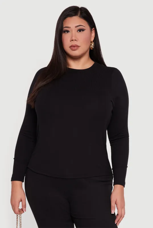 Plus Size Ribbed Knit Long Sleeve Top sold by Rainbow
