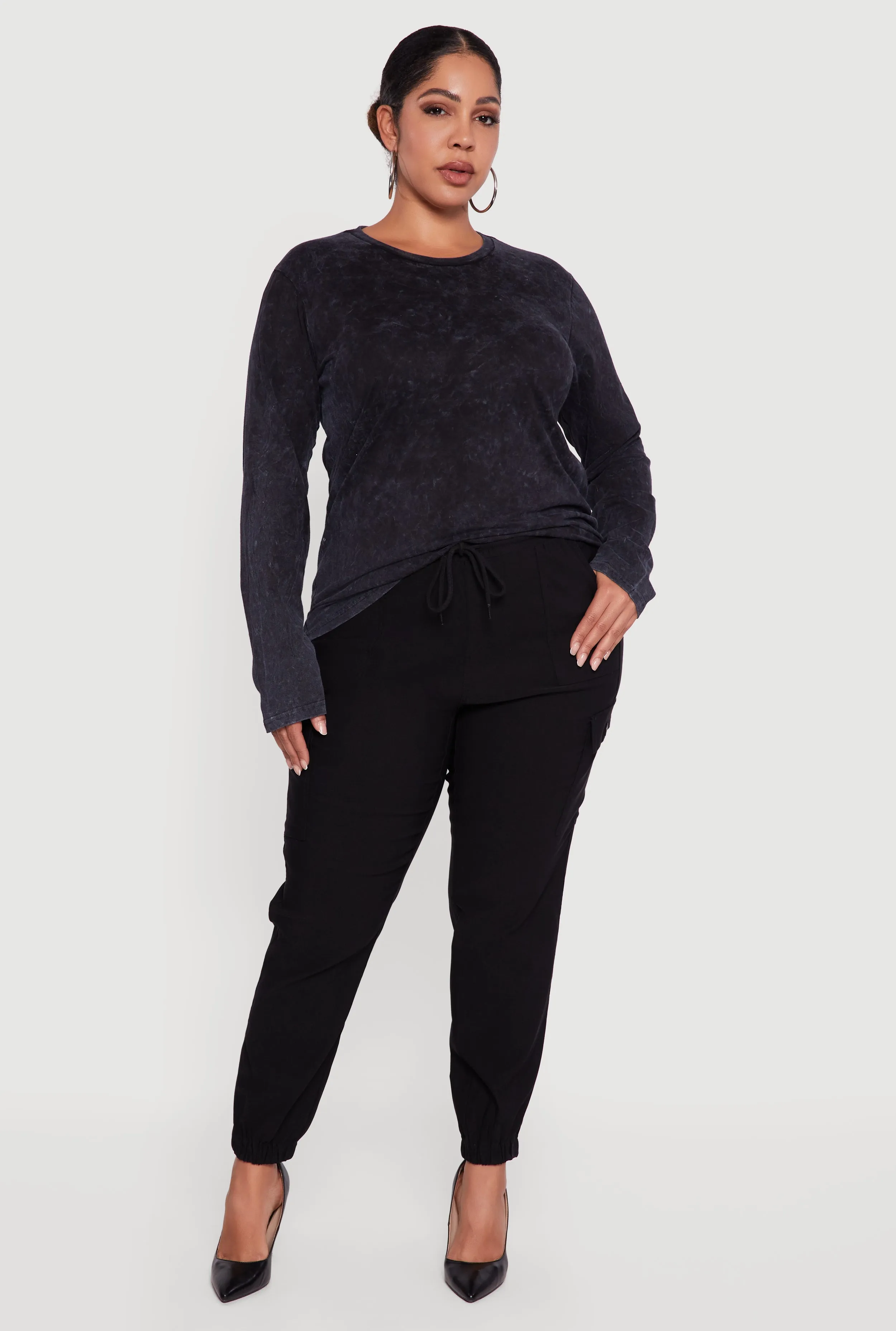 Plus Size High Waisted Drawstring Waist Cargo Joggers sold by Rainbow