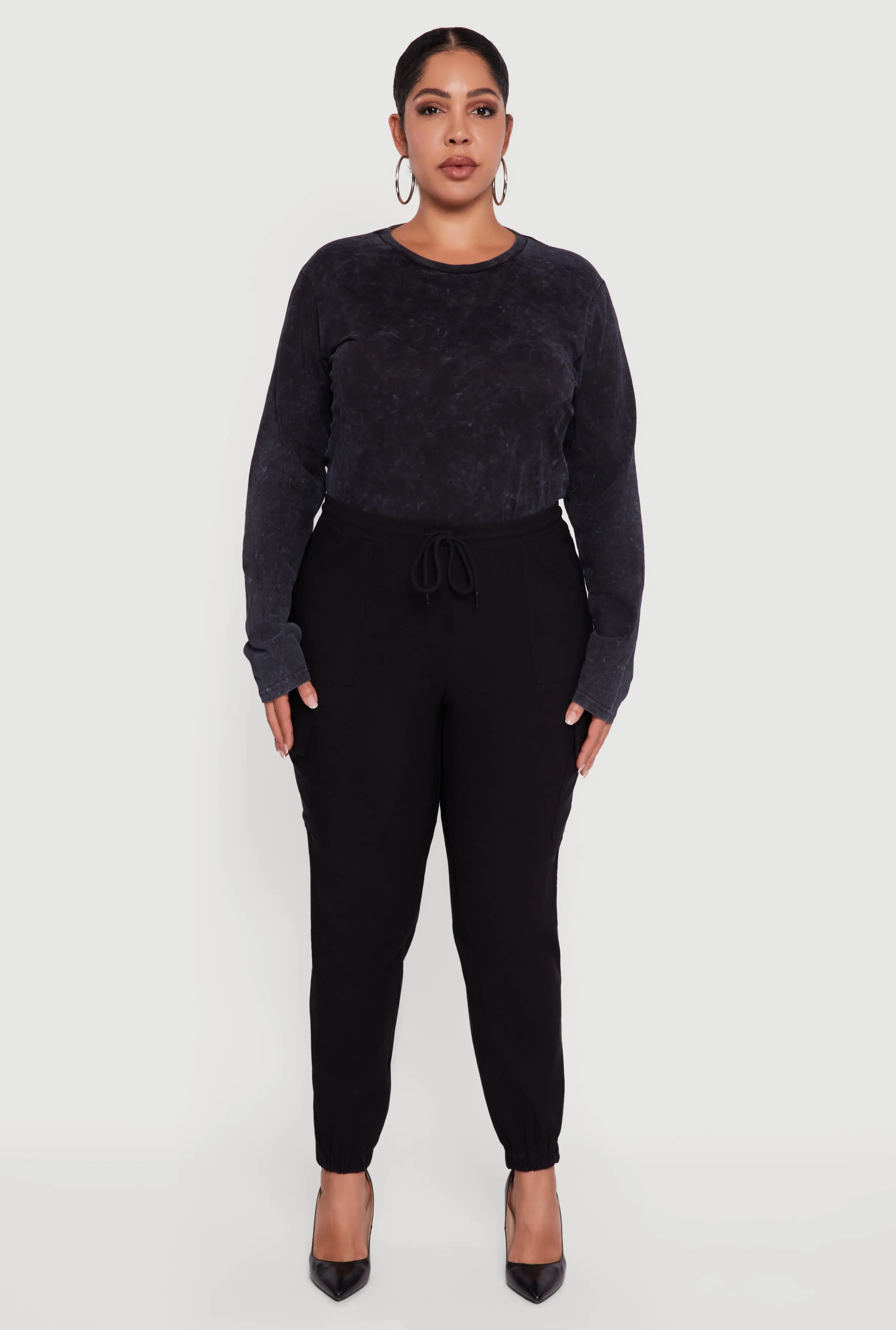 Plus Size High Waisted Drawstring Waist Cargo Joggers sold by Rainbow product image thumbnail 2