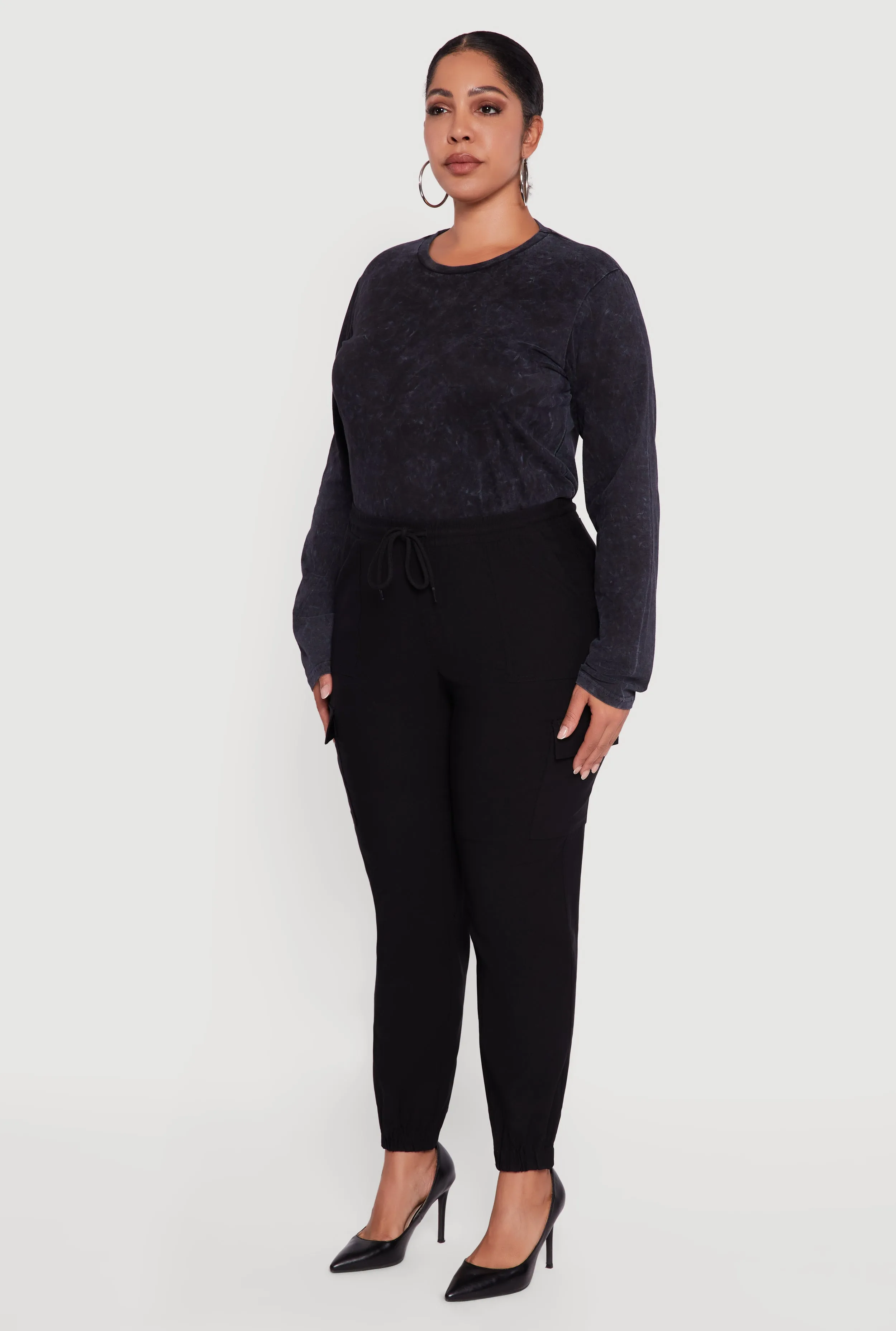 Plus Size High Waisted Drawstring Waist Cargo Joggers sold by Rainbow product image thumbnail 3