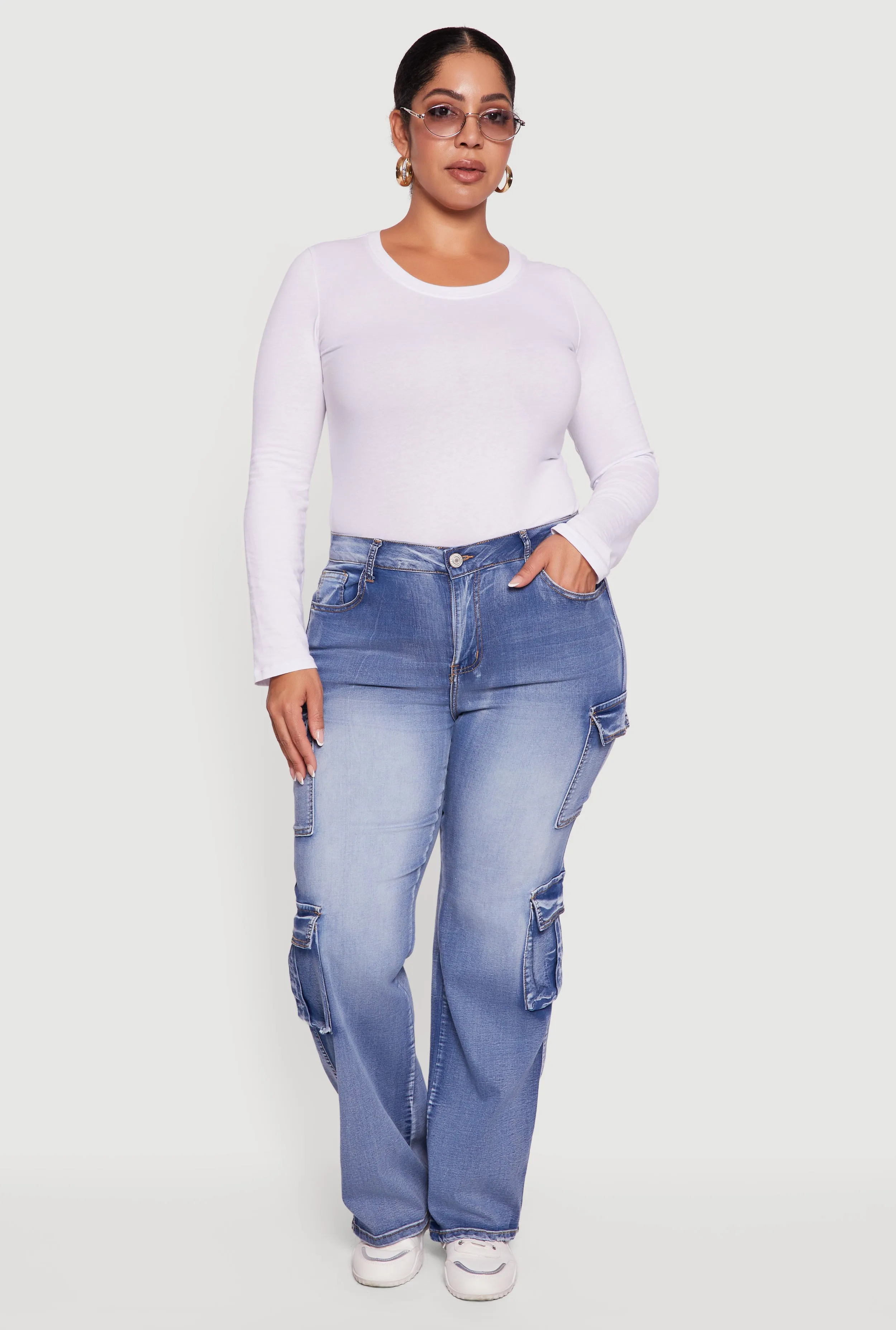 Plus Size VIP Mineral Wash Whiskered Cargo Jeans sold by Rainbow