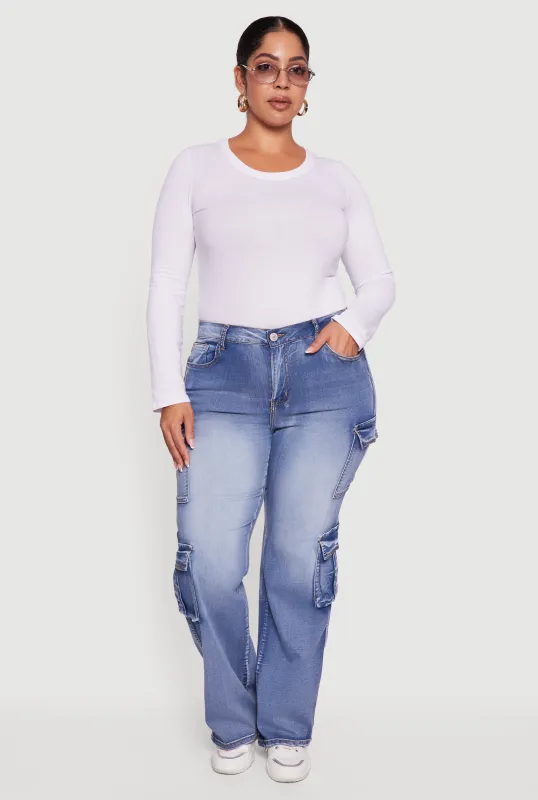 Plus Size VIP Mineral Wash Whiskered Cargo Jeans sold by Rainbow