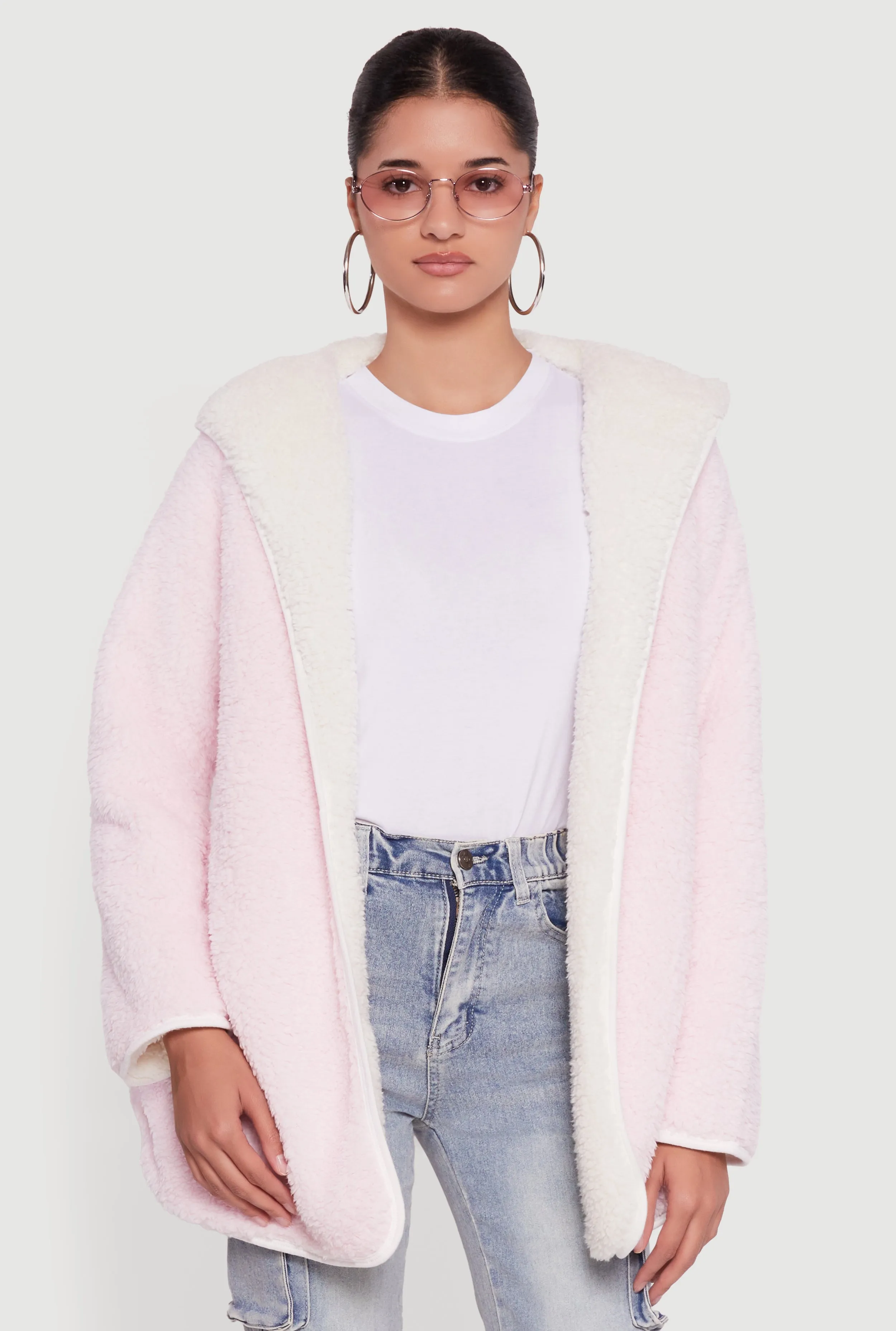 Hooded Color Blocked Reversible Sherpa Jacket sold by Rainbow product image thumbnail 2