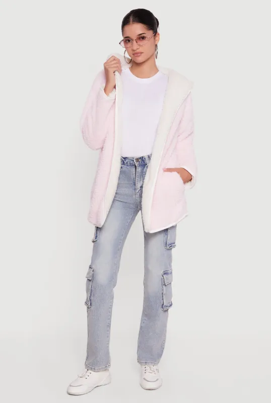 Hooded Color Blocked Reversible Sherpa Jacket sold by Rainbow