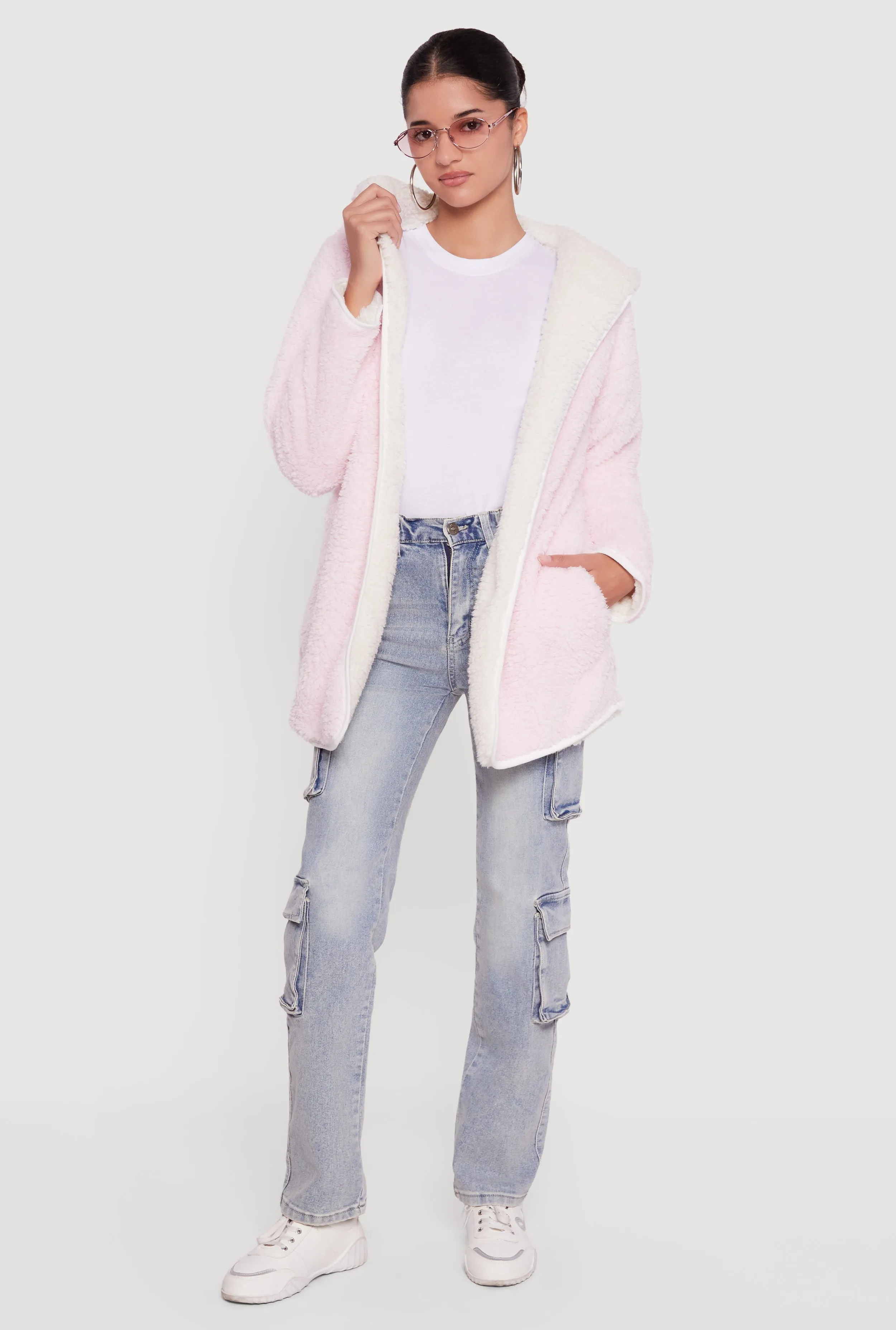 Hooded Color Blocked Reversible Sherpa Jacket sold by Rainbow