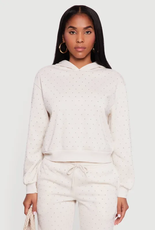 Almost Famous Rhinestone Studded Fleece Pullover Hoodie sold by Rainbow