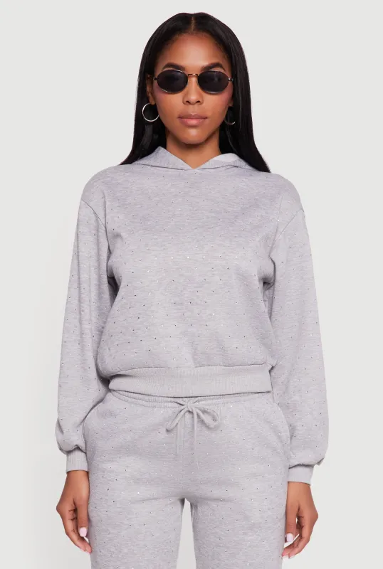 Almost Famous Rhinestone Studded Fleece Pullover Hoodie sold by Rainbow