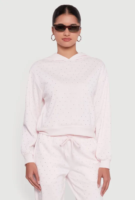 Almost Famous Rhinestone Studded Fleece Pullover Hoodie sold by Rainbow