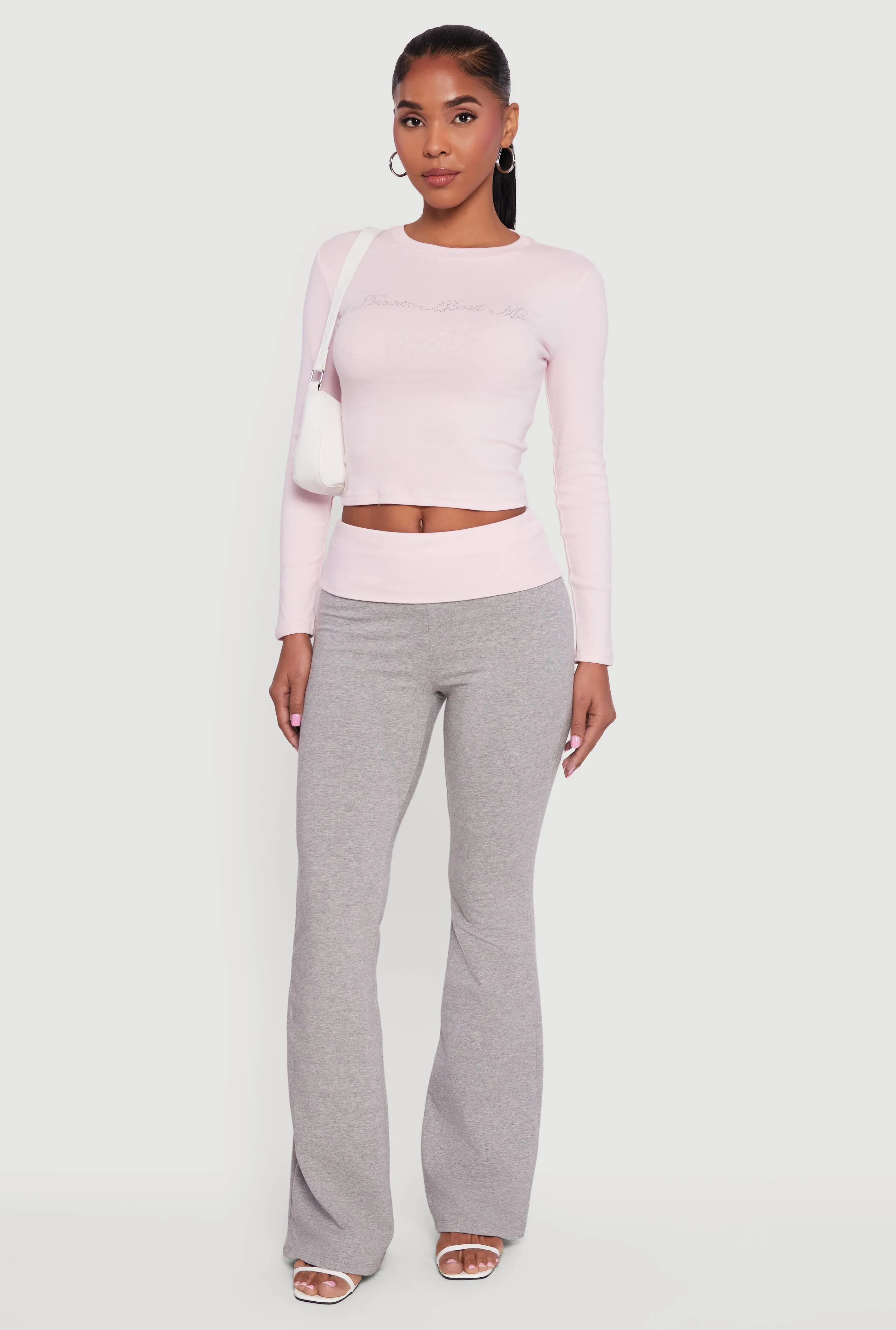 Color Blocked Fold Over Flare Leg Pants sold by Rainbow