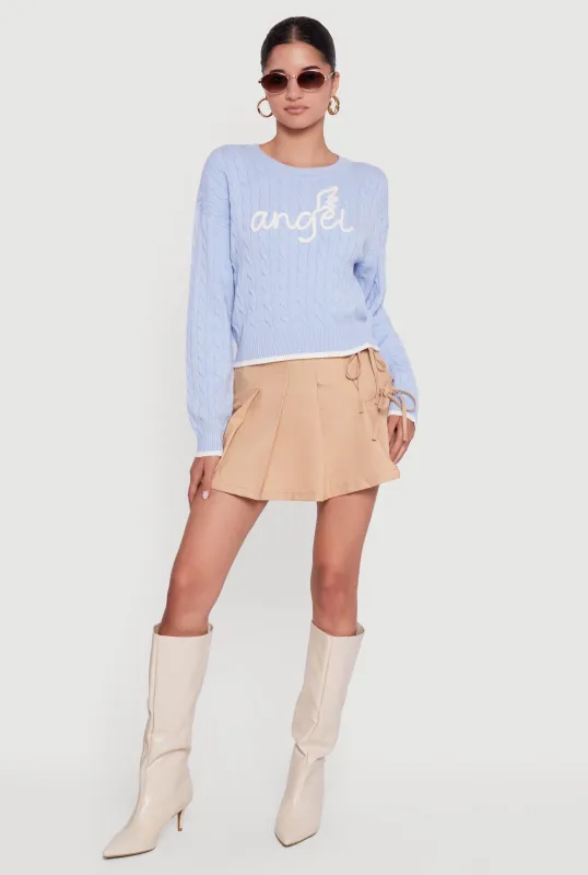 Contrast Trim Cable Knit Angel Graphic Sweater sold by Rainbow