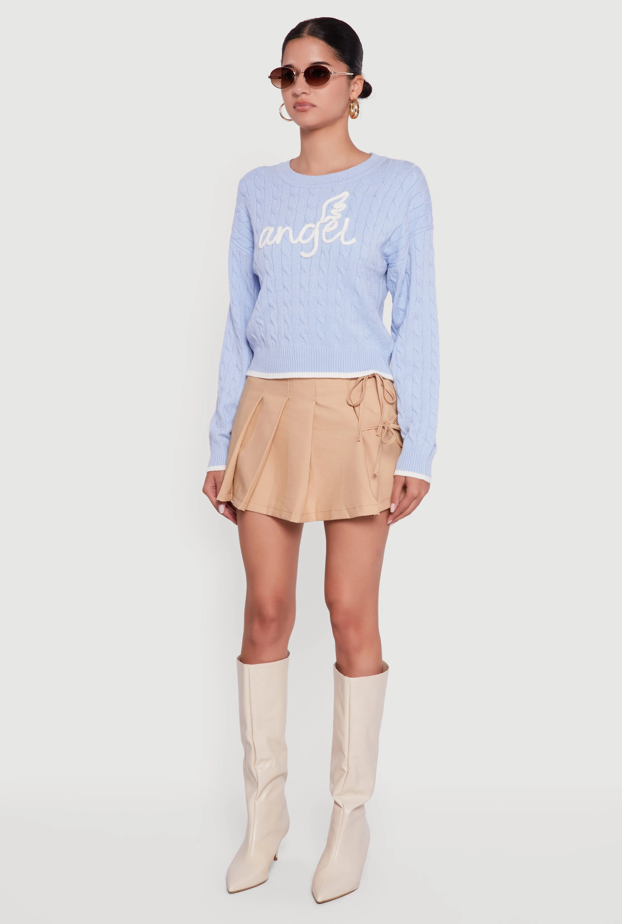 Contrast Trim Cable Knit Angel Graphic Sweater sold by Rainbow product image thumbnail 5