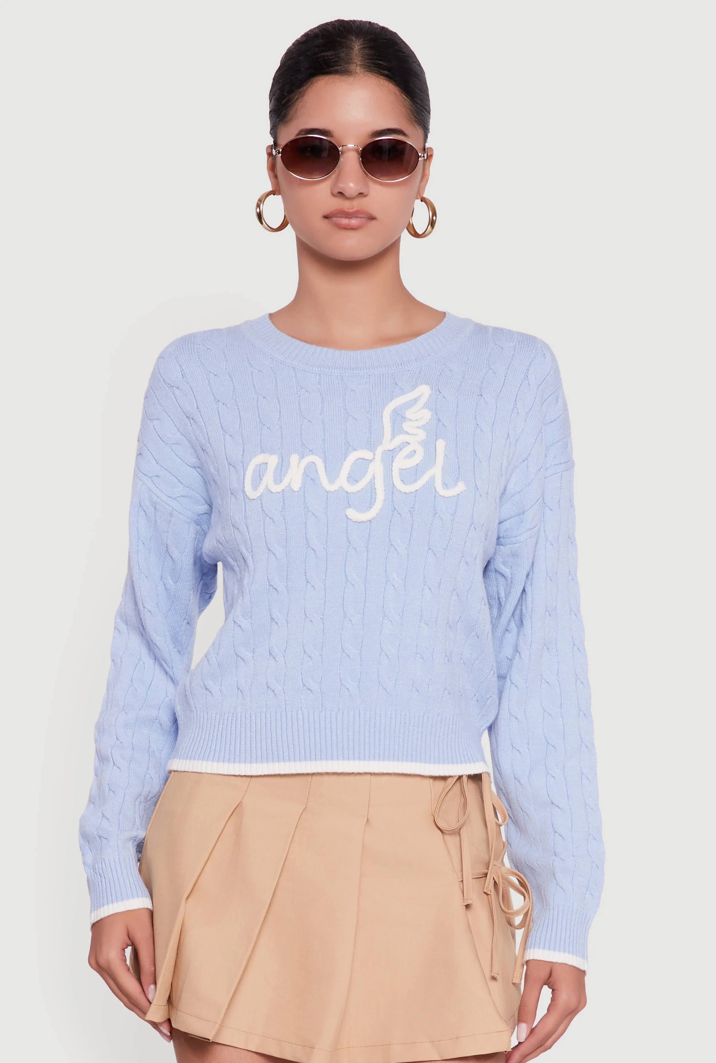 Contrast Trim Cable Knit Angel Graphic Sweater sold by Rainbow product image thumbnail 2
