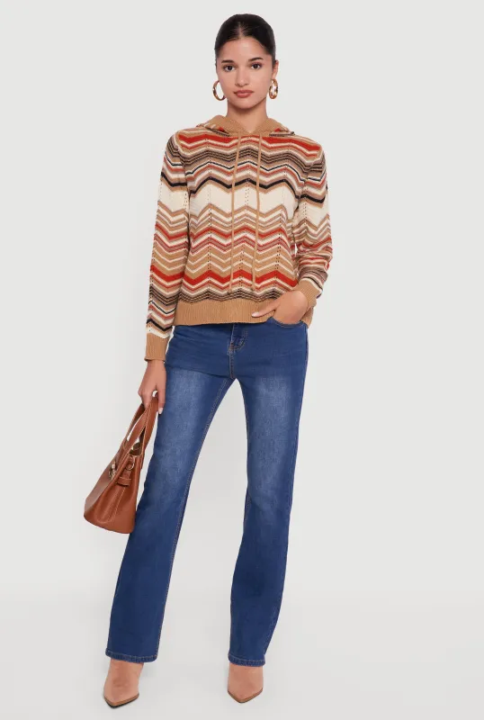 Chevron Pointelle Knit Sweater Hoodie sold by Rainbow