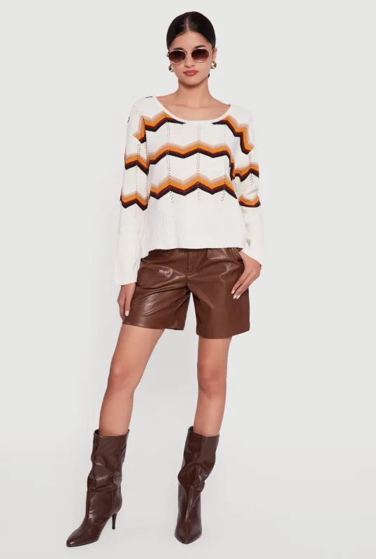 Chevron Pointelle Knit Caged Back Sweater sold by Rainbow