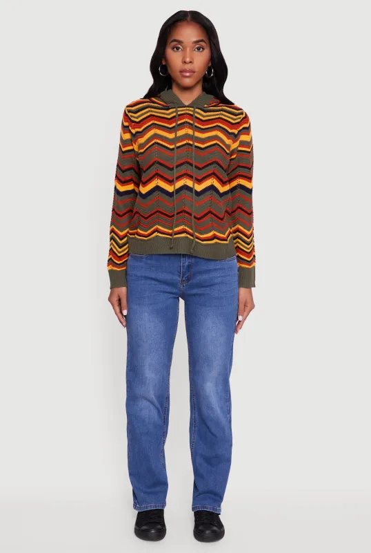 Chevron Pointelle Knit Sweater Hoodie sold by Rainbow