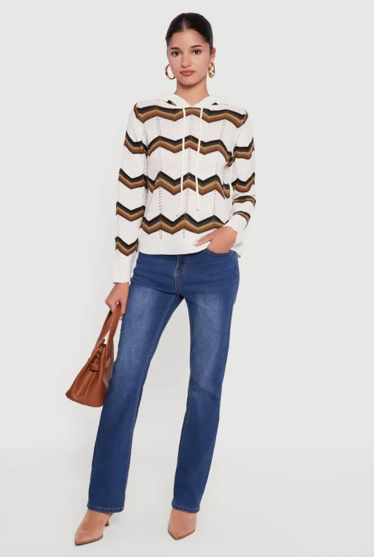 Chevron Pointelle Knit Sweater Hoodie sold by Rainbow