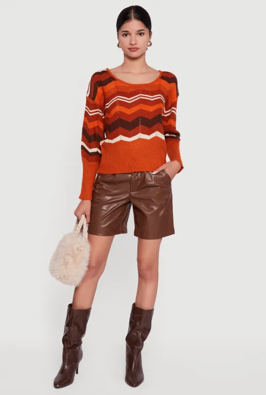 Chevron Pointelle Knit Caged Back Sweater sold by Rainbow