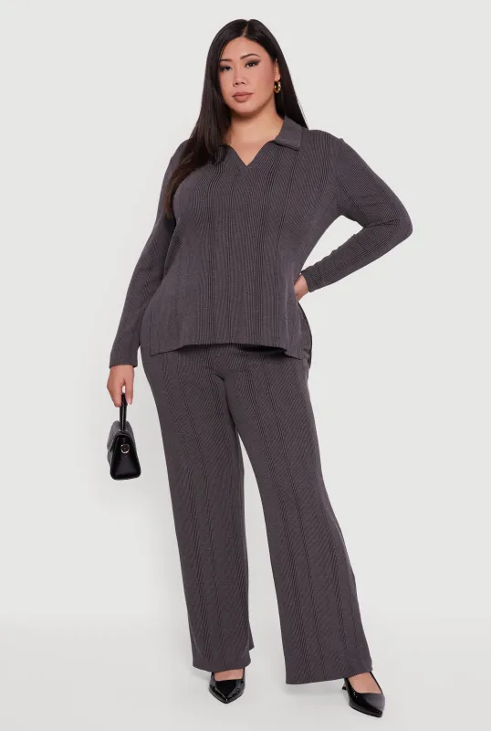 Plus Size High Waisted Ribbed Knit Casual Pants sold by Rainbow