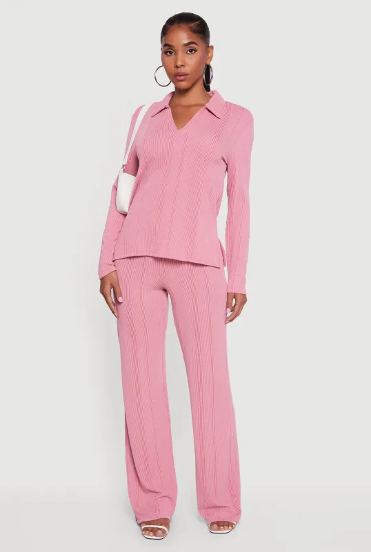 High Waisted Ribbed Knit Straight Leg Pants sold by Rainbow