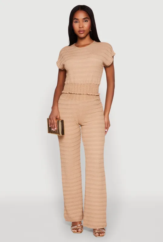 Textured Knit Smocked Waist Pants sold by Rainbow