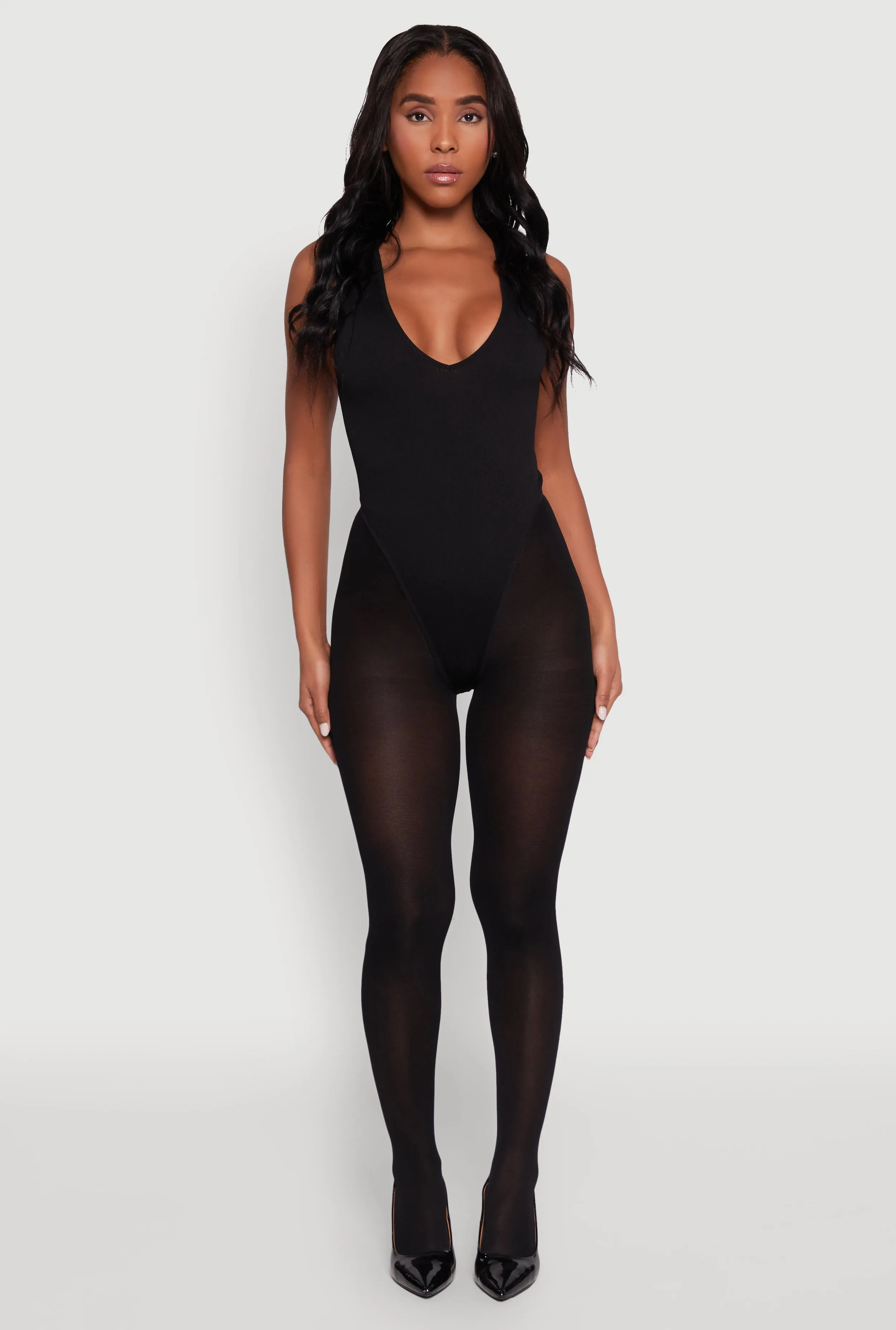 Jenna Ribbed V-Neck Seamless Bodysuit sold by Rainbow