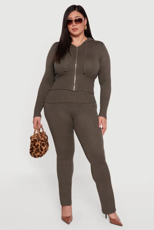 Plus Size Ribbed Knit Fold Over Flare Pants sold by Rainbow