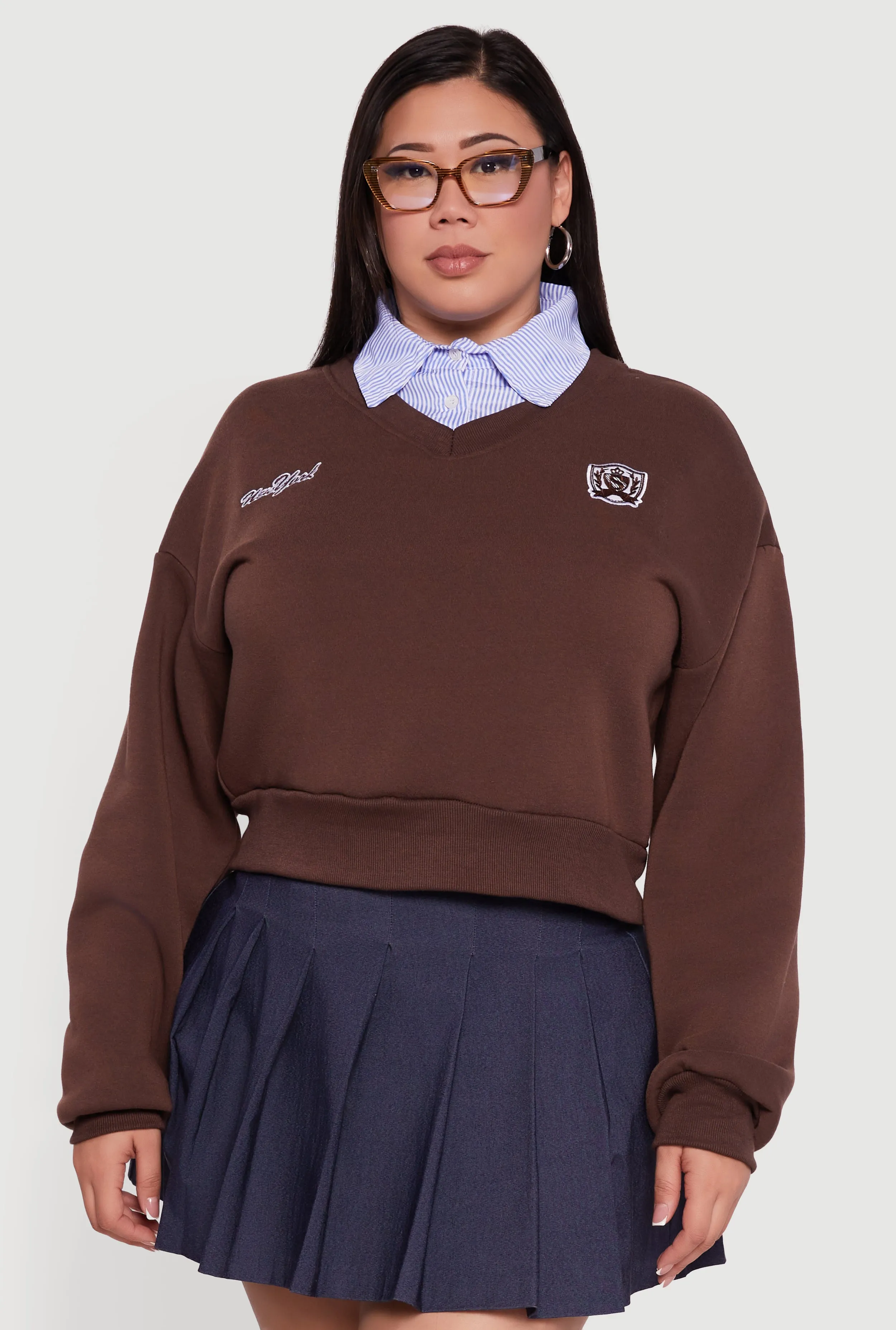 Plus Size New York Long Sleeve Shirt Collar Sweatshirt sold by Rainbow product image thumbnail 2