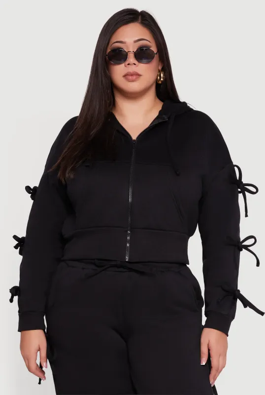 Plus Size Zip Front Hooded Sweatshirt with Side Ties sold by Rainbow
