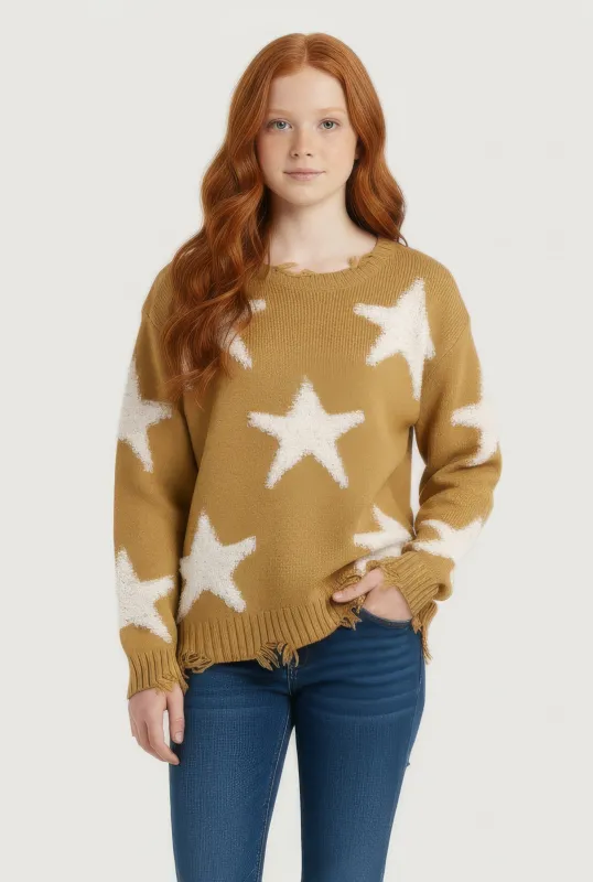 Girls Boucle Star Print Distressed Sweater sold by Rainbow