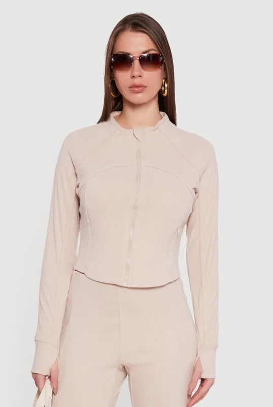 Brushed Knit Mock Neck Zip Front Sweatshirt sold by Rainbow