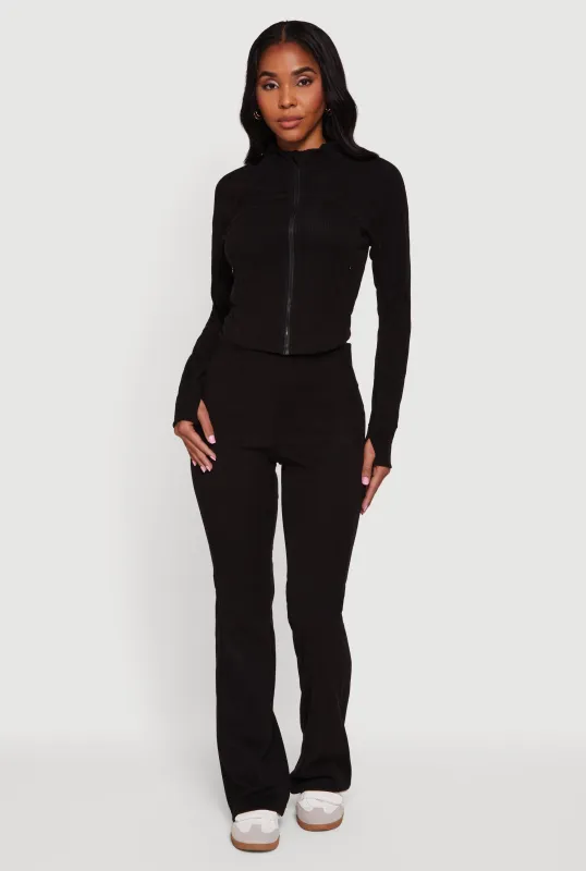 Brushed Rib Knit Slim Straight Casual Pants sold by Rainbow