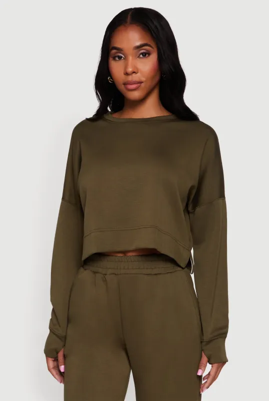 Crew Neck Pullover Crop Top with Thumb Holes sold by Rainbow