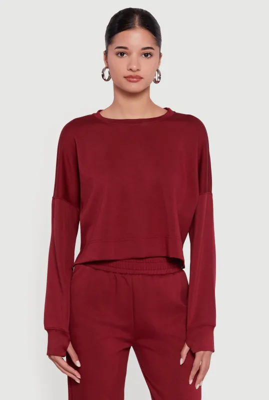 Crew Neck Pullover Crop Top with Thumb Holes sold by Rainbow