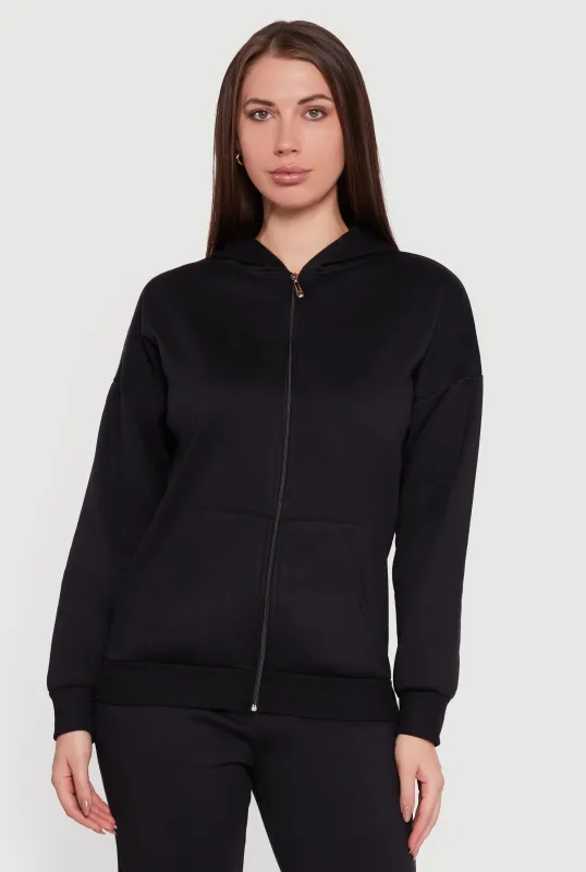 Long Sleeve Drop Shoulder Zip Front Hoodie sold by Rainbow
