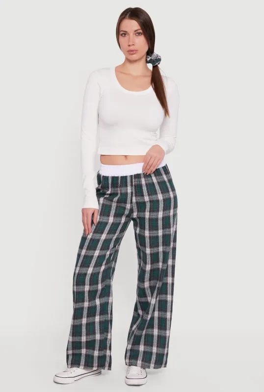 Plaid Contrast Trim High Waisted Wide Leg Pants sold by Rainbow