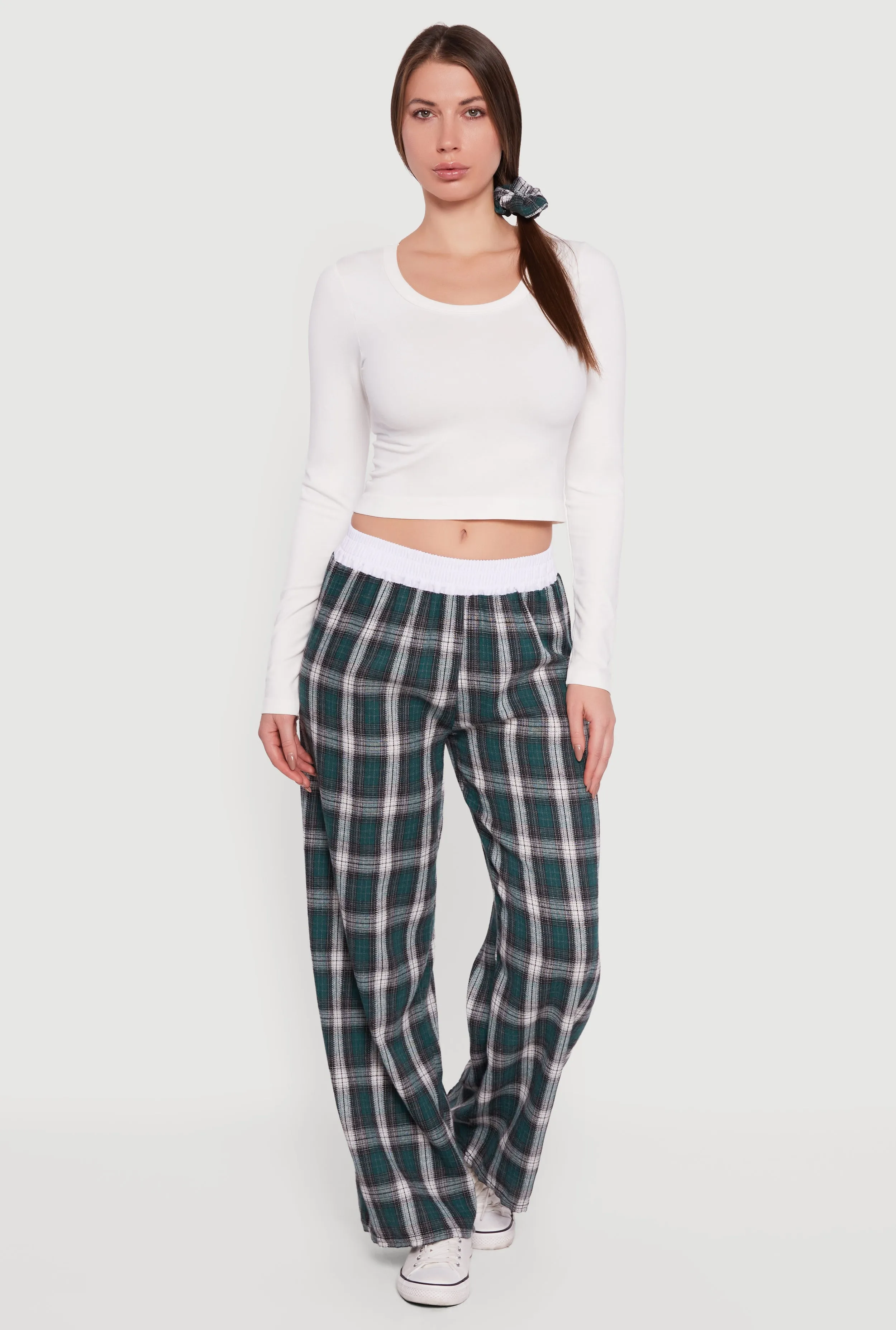 Rib Knit Long Sleeve Crop Top with Scrunchie sold by Rainbow product image thumbnail 2