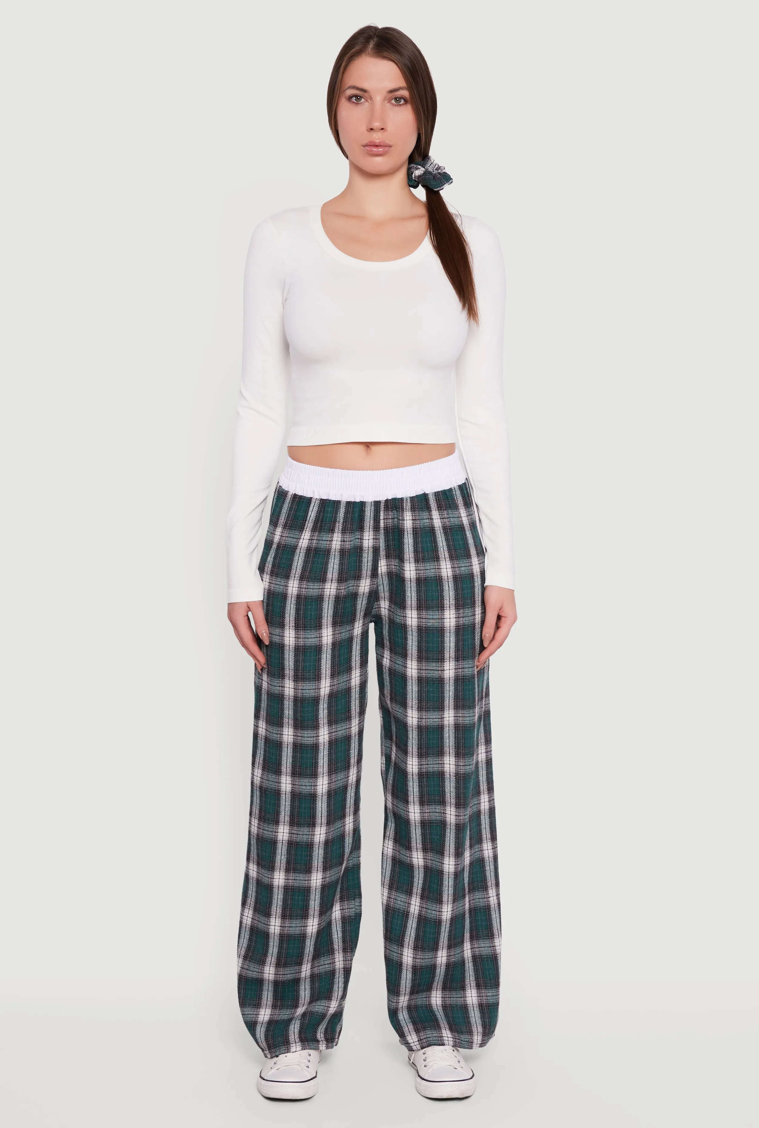 Rib Knit Long Sleeve Crop Top with Scrunchie sold by Rainbow product image thumbnail 3