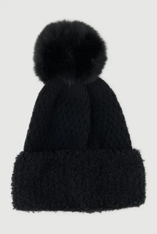 Eyelash Knit Trim Pom Pom Beanie sold by Rainbow