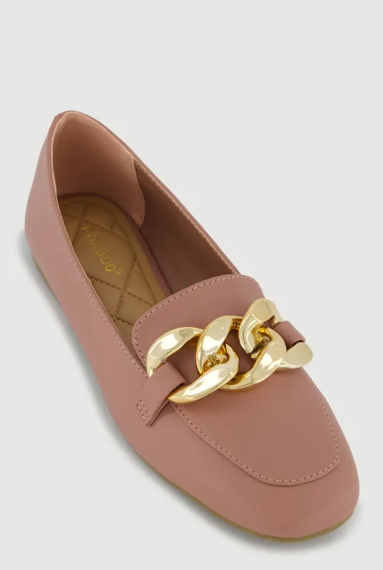 Metallic Chain Link Almond Toe Loafers sold by Rainbow