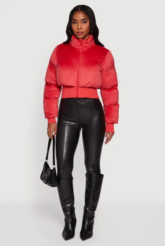 Corduroy Zip Front Mock Neck Cropped Puffer Jacket sold by Rainbow