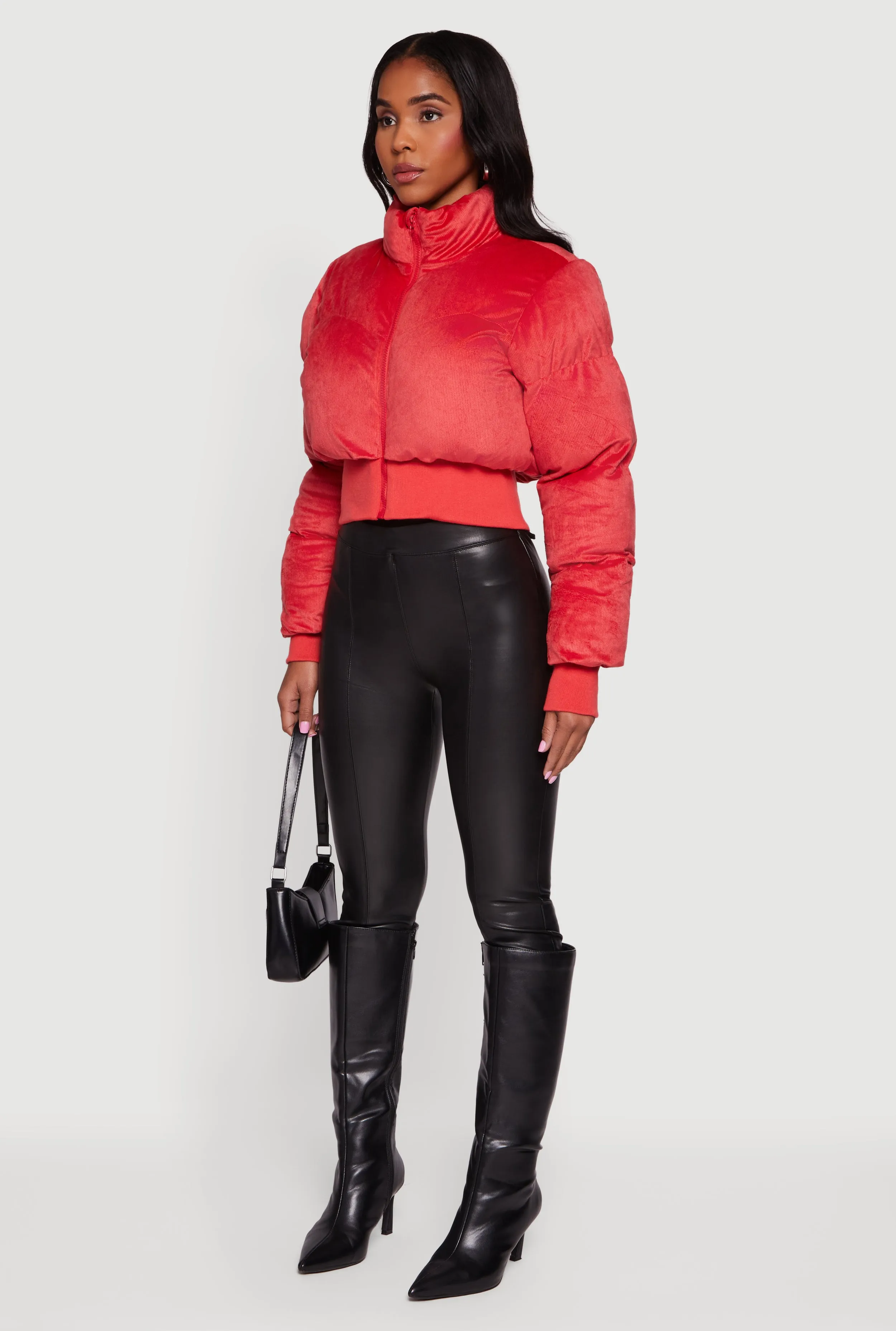 Corduroy Zip Front Mock Neck Cropped Puffer Jacket sold by Rainbow product image thumbnail 5