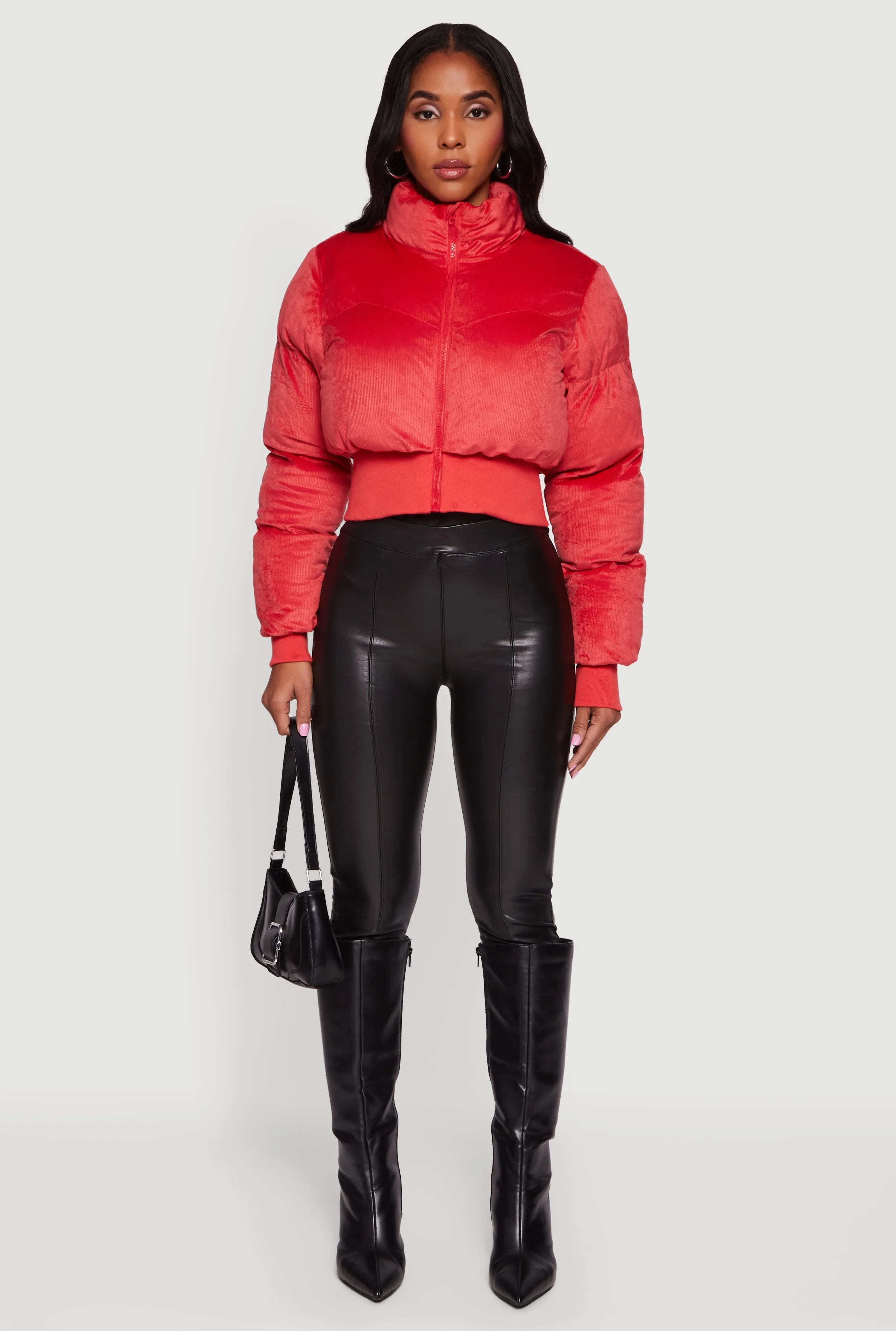 Corduroy Zip Front Mock Neck Cropped Puffer Jacket sold by Rainbow product image thumbnail 3