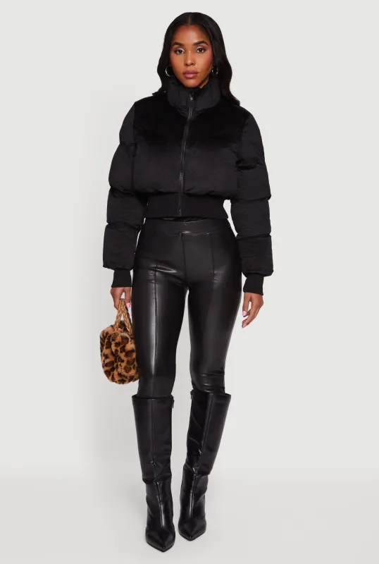 Corduroy Zip Front Mock Neck Cropped Puffer Jacket sold by Rainbow